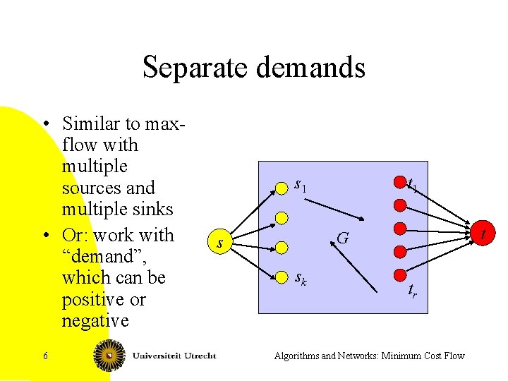 Separate demands • Similar to maxflow with multiple sources and multiple sinks • Or:
