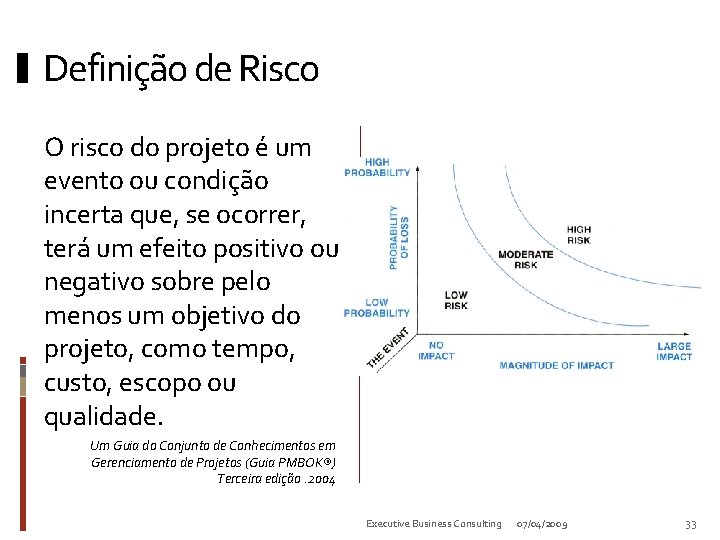 Definição de Risco O risco do projeto é um evento ou condição incerta que,