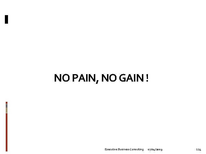 NO PAIN, NO GAIN ! Executive Business Consulting 07/04/2009 114 