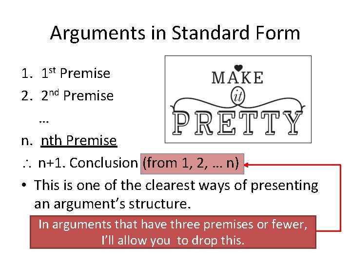 Arguments in Standard Form 1. 1 st Premise 2. 2 nd Premise … n.