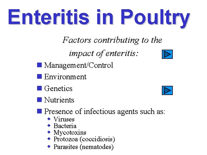 Enteritis in Poultry Factors contributing to the impact of enteritis: n Management/Control n Environment