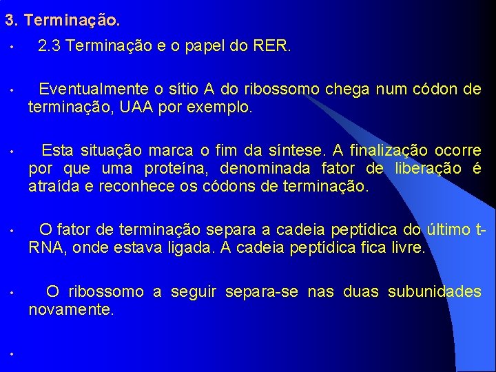 3. Terminação. • 2. 3 Terminação e o papel do RER. • Eventualmente o