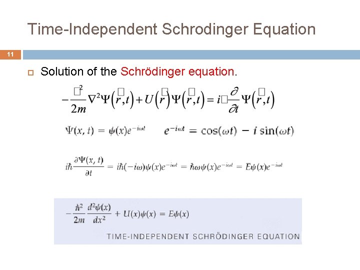 Time-Independent Schrodinger Equation 11 Solution of the Schrödinger equation. 