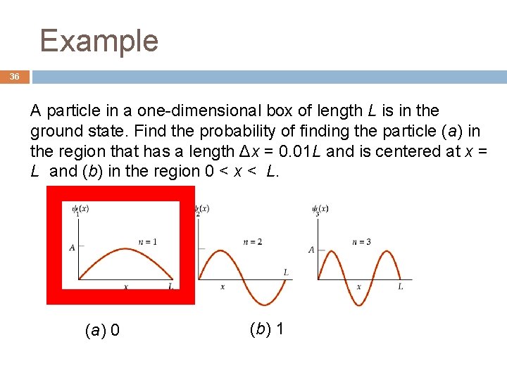 Example 36 A particle in a one-dimensional box of length L is in the