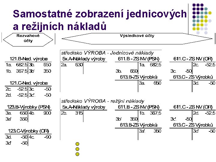 Samostatné zobrazení jednicových a režijních nákladů 