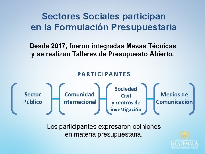 Sectores Sociales participan en la Formulación Presupuestaria Desde 2017, fueron integradas Mesas Técnicas y