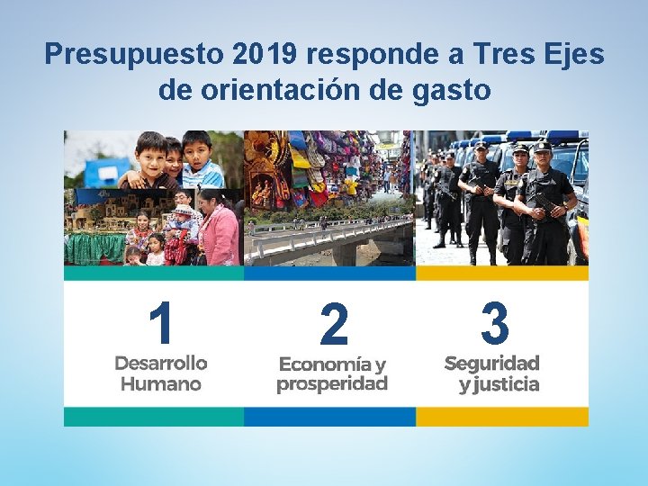 Presupuesto 2019 responde a Tres Ejes de orientación de gasto 1 2 3 Presupuesto 2019 responde a Tres Ejes de orientación de gasto 1 2 3