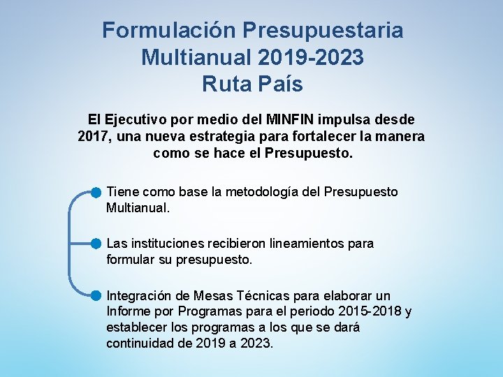 Formulación Presupuestaria Multianual 2019 -2023 Ruta País El Ejecutivo por medio del MINFIN impulsa