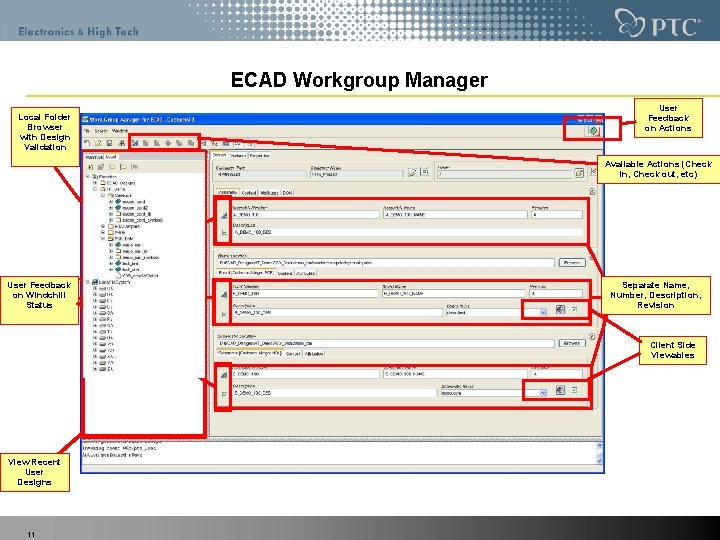 ECAD Workgroup Manager Local Folder Browser with Design Validation User Feedback on Actions Available
