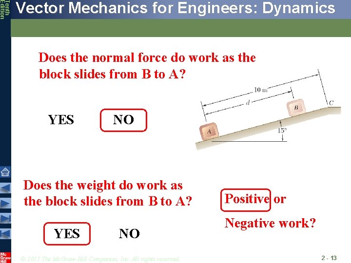 Tenth Edition Vector Mechanics for Engineers: Dynamics Does the normal force do work as