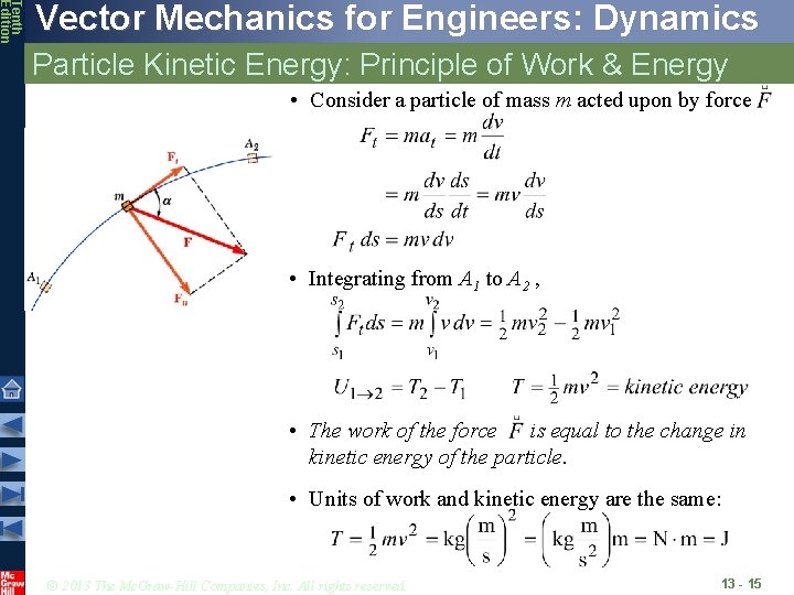 Tenth Edition Vector Mechanics for Engineers: Dynamics Particle Kinetic Energy: Principle of Work &