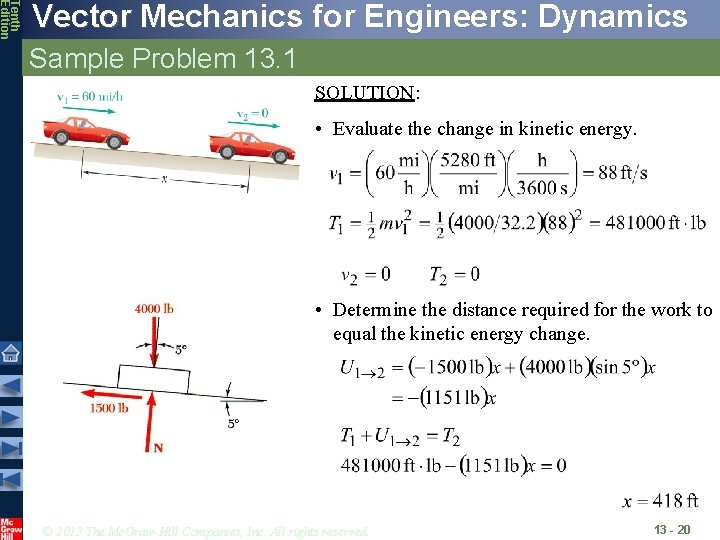 Tenth Edition Vector Mechanics for Engineers: Dynamics Sample Problem 13. 1 SOLUTION: • Evaluate