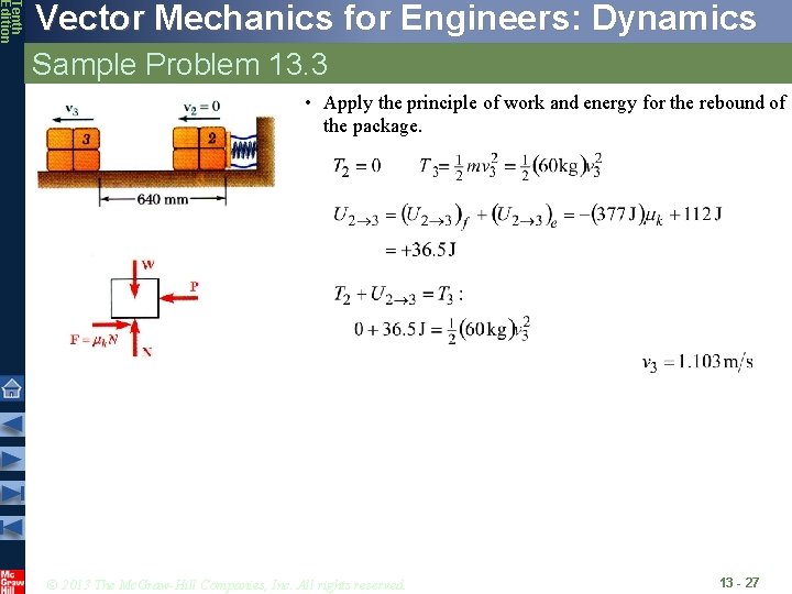 Tenth Edition Vector Mechanics for Engineers: Dynamics Sample Problem 13. 3 • Apply the