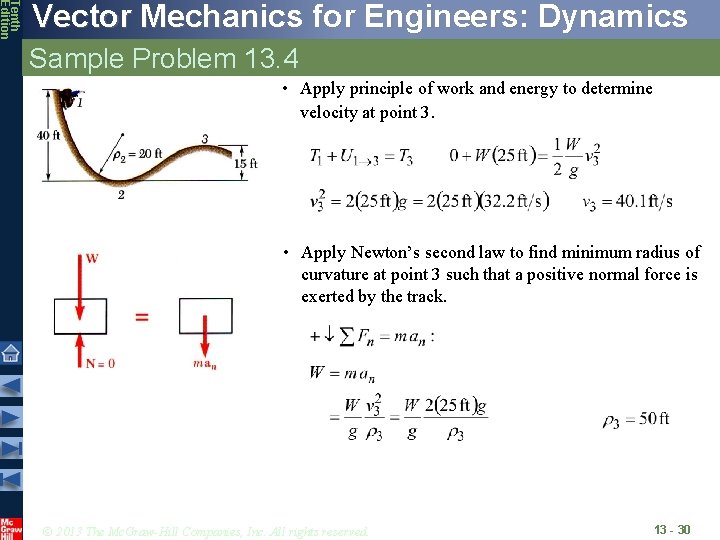 Tenth Edition Vector Mechanics for Engineers: Dynamics Sample Problem 13. 4 • Apply principle