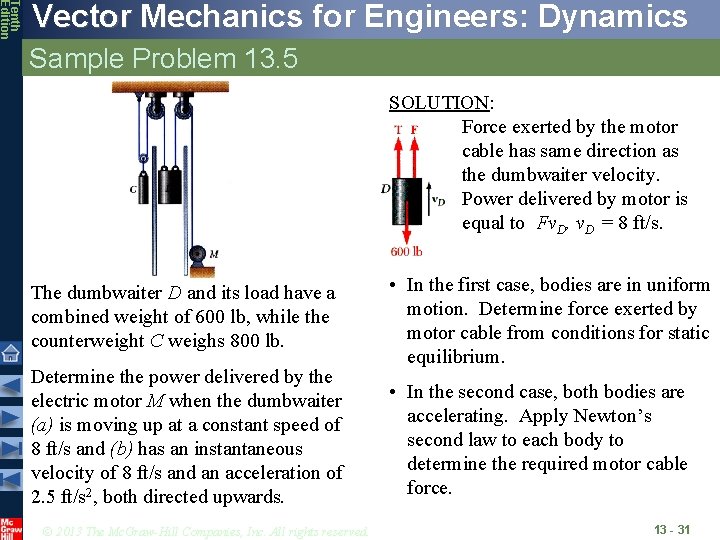 Tenth Edition Vector Mechanics for Engineers: Dynamics Sample Problem 13. 5 SOLUTION: Force exerted