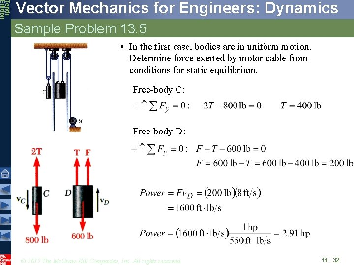 Tenth Edition Vector Mechanics for Engineers: Dynamics Sample Problem 13. 5 • In the