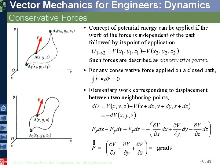 Tenth Edition Vector Mechanics for Engineers: Dynamics Conservative Forces • Concept of potential energy