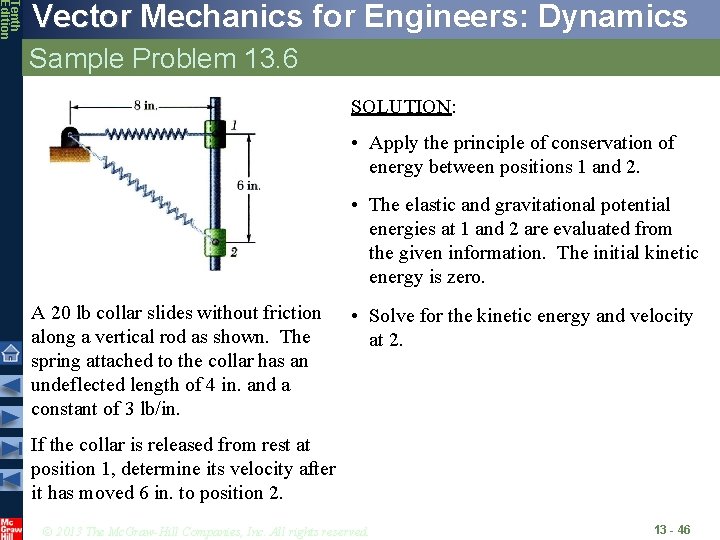 Tenth Edition Vector Mechanics for Engineers: Dynamics Sample Problem 13. 6 SOLUTION: • Apply