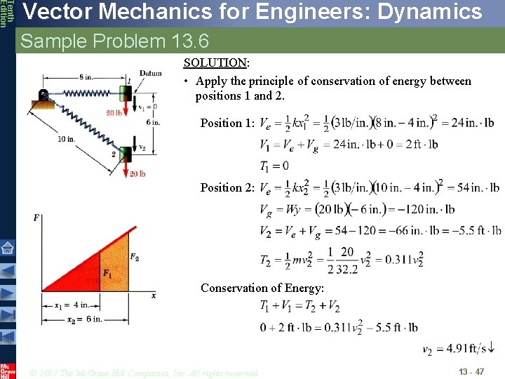 Tenth Edition Vector Mechanics for Engineers: Dynamics Sample Problem 13. 6 SOLUTION: • Apply