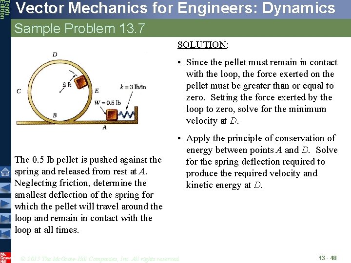 Tenth Edition Vector Mechanics for Engineers: Dynamics Sample Problem 13. 7 SOLUTION: • Since