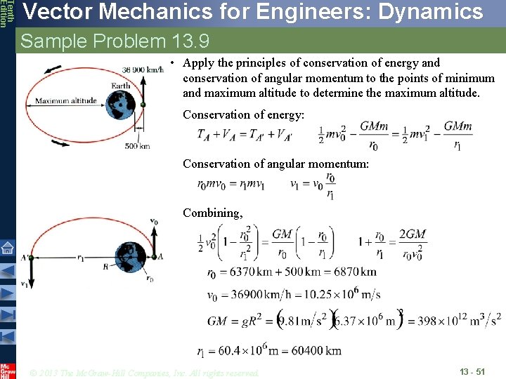Tenth Edition Vector Mechanics for Engineers: Dynamics Sample Problem 13. 9 • Apply the