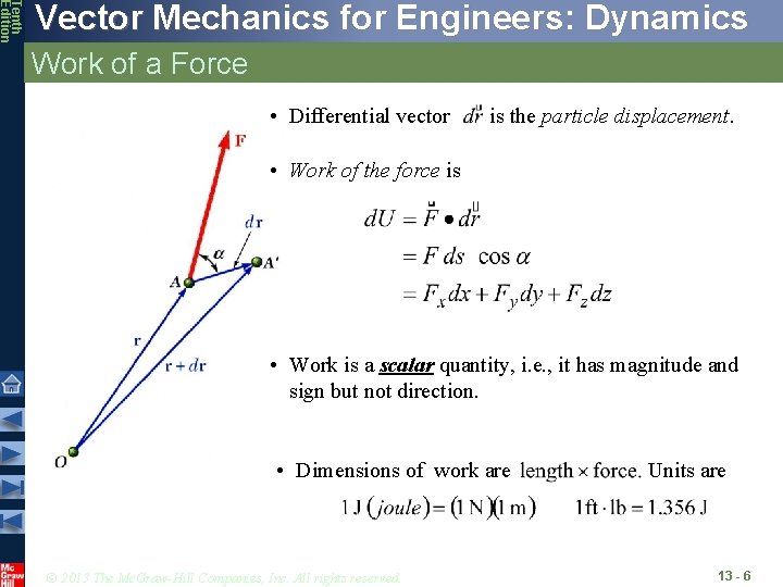 Tenth Edition Vector Mechanics for Engineers: Dynamics Work of a Force • Differential vector