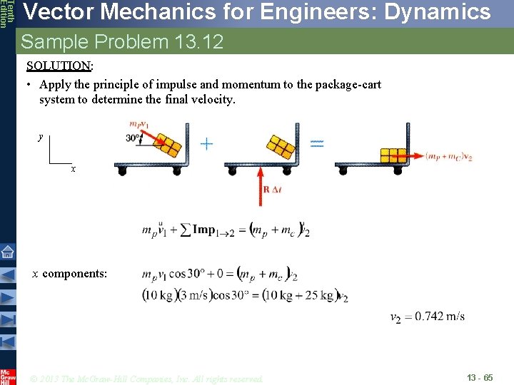 Tenth Edition Vector Mechanics for Engineers: Dynamics Sample Problem 13. 12 SOLUTION: • Apply