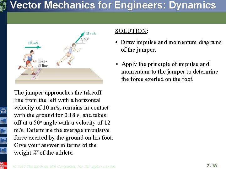 Tenth Edition Vector Mechanics for Engineers: Dynamics SOLUTION: • Draw impulse and momentum diagrams