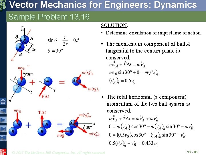 Tenth Edition Vector Mechanics for Engineers: Dynamics Sample Problem 13. 16 SOLUTION: • Determine
