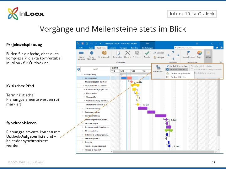 Seite 11 In. Loox 10 für Outlook Vorgänge und Meilensteine stets im Blick Projektzeitplanung