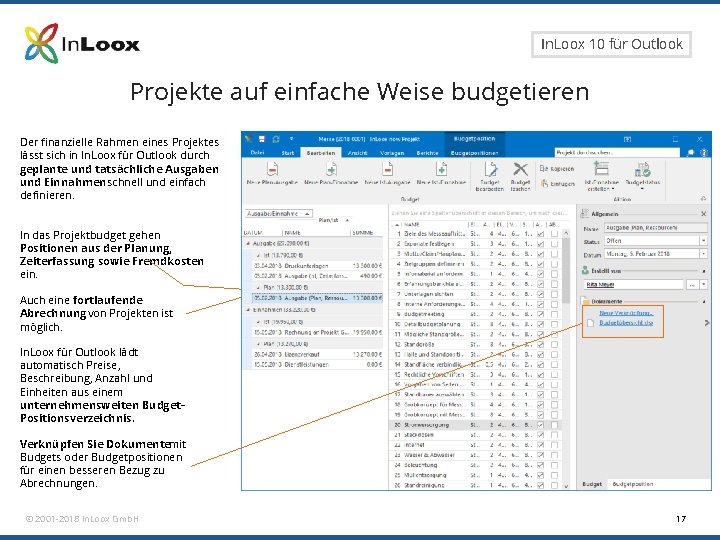 Seite 17 In. Loox 10 für Outlook Projekte auf einfache Weise budgetieren Der finanzielle Seite 17 In. Loox 10 für Outlook Projekte auf einfache Weise budgetieren Der finanzielle