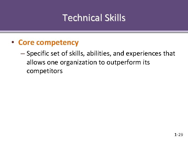 Technical Skills • Core competency – Specific set of skills, abilities, and experiences that