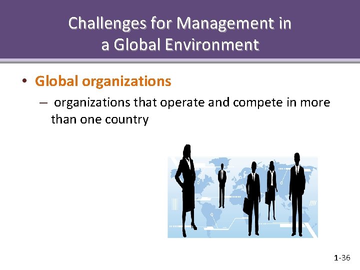 Challenges for Management in a Global Environment • Global organizations – organizations that operate