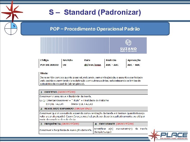 S – Standard (Padronizar) S POP – Procedimento Operacional Padrão S – Standard (Padronizar) S POP – Procedimento Operacional Padrão