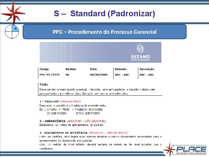 S – Standard (Padronizar) S PPG – Procedimento do Processo Gerencial S – Standard (Padronizar) S PPG – Procedimento do Processo Gerencial