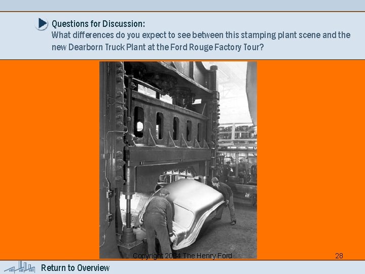 Questions for Discussion: What differences do you expect to see between this stamping plant