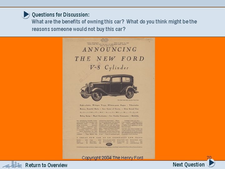 Questions for Discussion: What are the benefits of owning this car? What do you