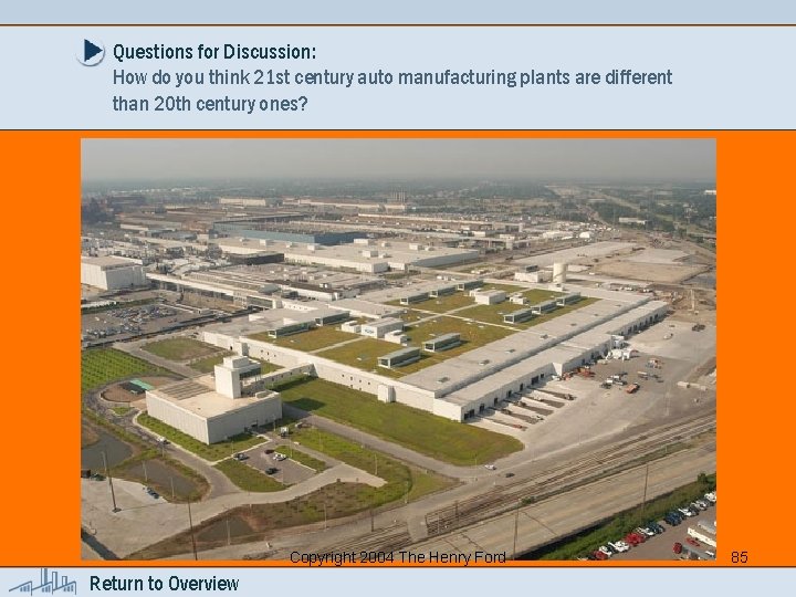 Questions for Discussion: How do you think 21 st century auto manufacturing plants are