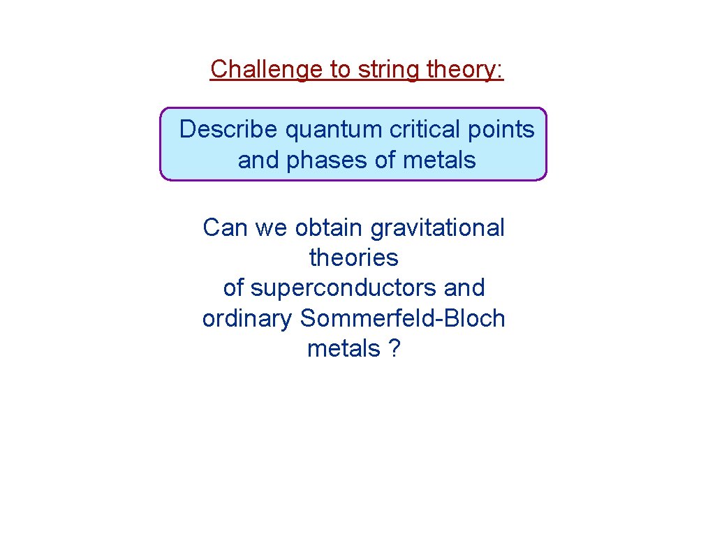 Challenge to string theory: Describe quantum critical points and phases of metals Can we
