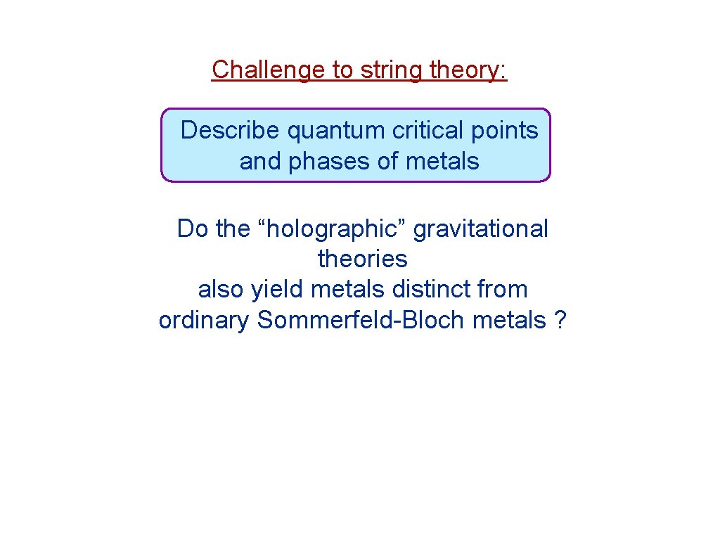 Challenge to string theory: Describe quantum critical points and phases of metals Do the