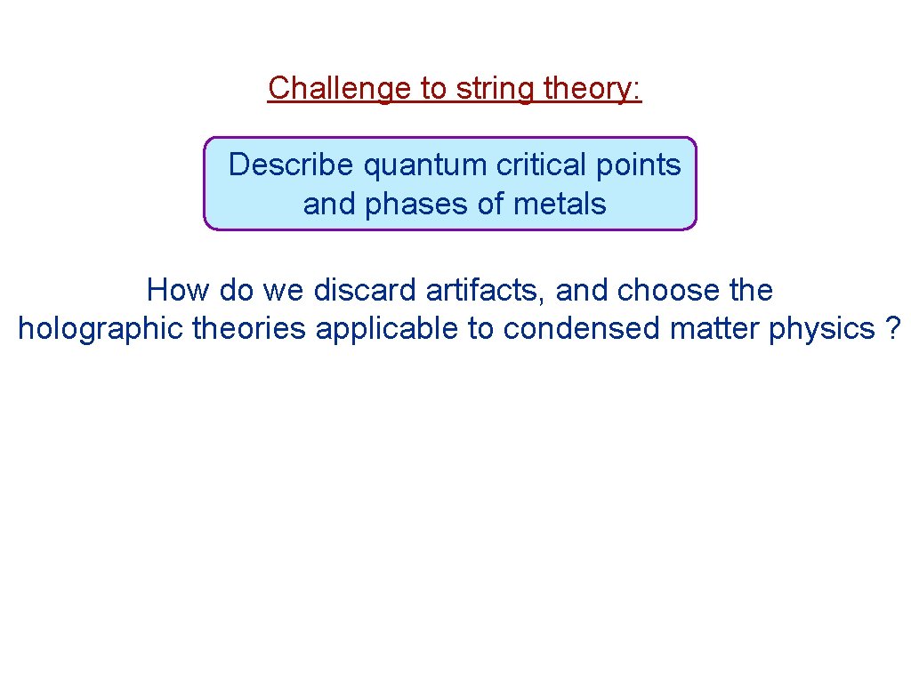 Challenge to string theory: Describe quantum critical points and phases of metals How do