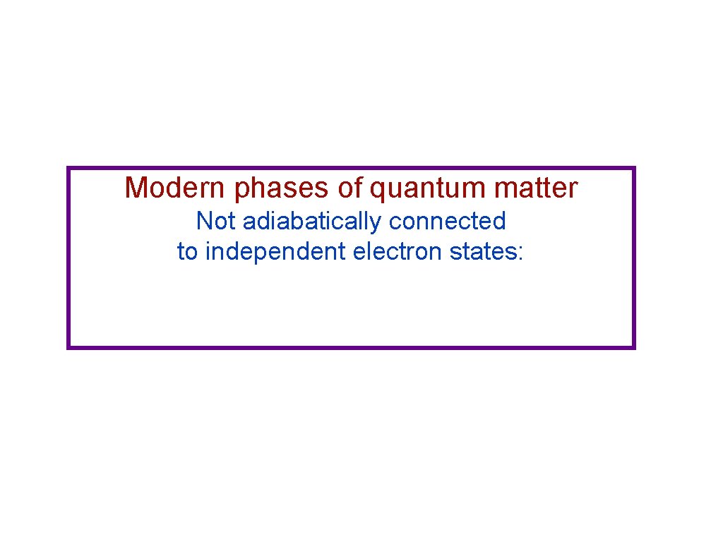 Modern phases of quantum matter Not adiabatically connected to independent electron states: 