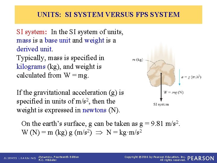 UNITS: SI SYSTEM VERSUS FPS SYSTEM SI system: In the SI system of units,