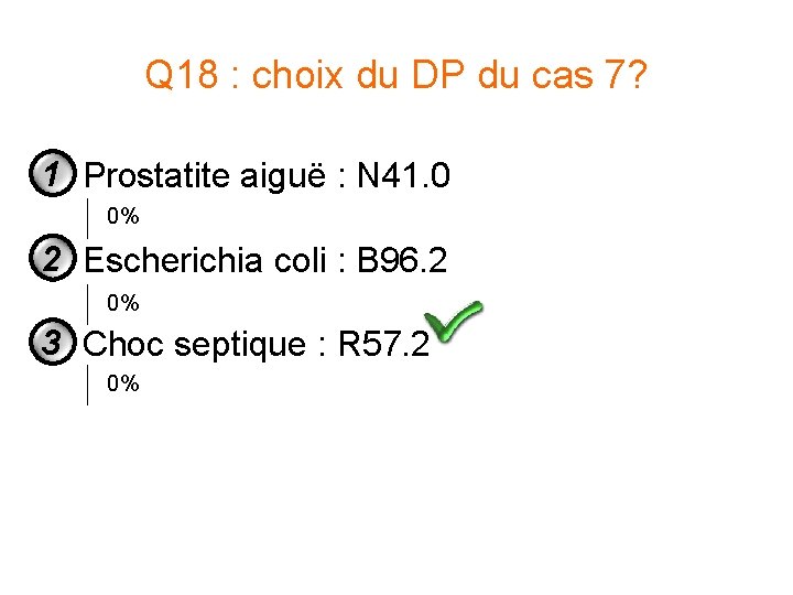 Q 18 : choix du DP du cas 7? 1 Prostatite aiguë : N Q 18 : choix du DP du cas 7? 1 Prostatite aiguë : N