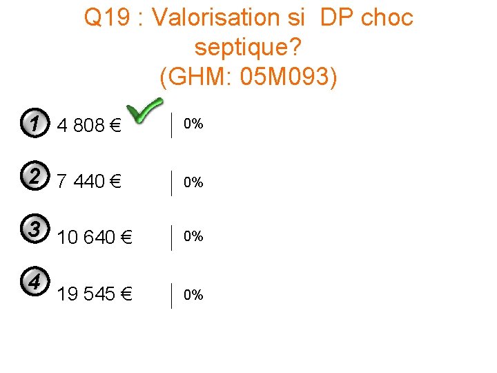 Q 19 : Valorisation si DP choc septique? (GHM: 05 M 093) 1 4 Q 19 : Valorisation si DP choc septique? (GHM: 05 M 093) 1 4