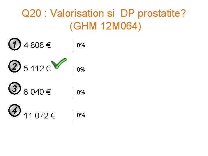Q 20 : Valorisation si DP prostatite? (GHM 12 M 064) 1 4 808 Q 20 : Valorisation si DP prostatite? (GHM 12 M 064) 1 4 808