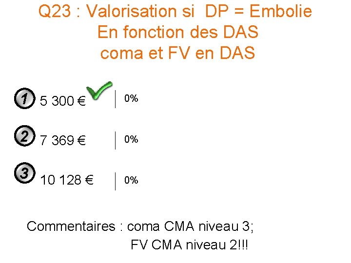 Q 23 : Valorisation si DP = Embolie En fonction des DAS coma et Q 23 : Valorisation si DP = Embolie En fonction des DAS coma et