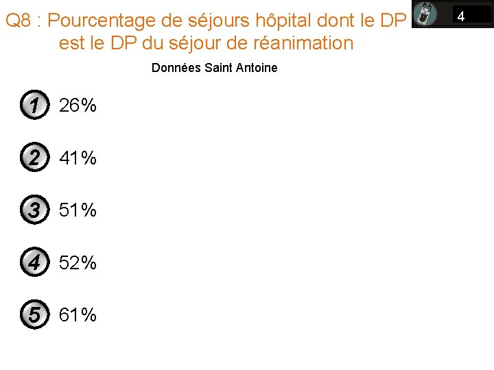 Q 8 : Pourcentage de séjours hôpital dont le DP est le DP du Q 8 : Pourcentage de séjours hôpital dont le DP est le DP du