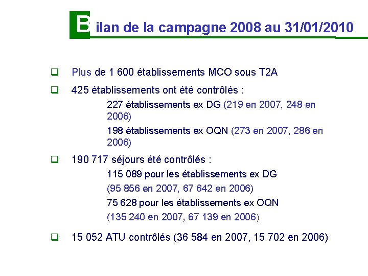 B ilan de la campagne 2008 au 31/01/2010 q Plus de 1 600 établissements B ilan de la campagne 2008 au 31/01/2010 q Plus de 1 600 établissements