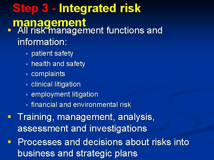 Step 3 - Integrated risk management § All risk management functions and information: §